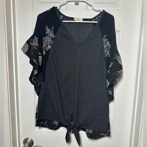 Hummingbird Black and Gray Floral Blouse